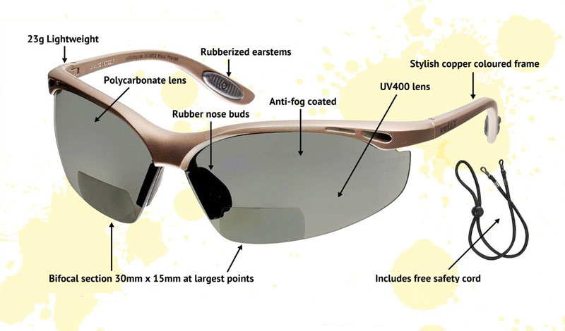 Bifocal Safety Glasses CE EN166F Zertifiziert/Sportbrille für Radler enthält Sicherheitsband voltX Constructor BIFOKALE Schutzbrille mit Lesehilfe KLAR +1.5 Dioptrie 